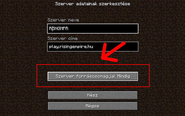 Szerver forráscsomagja átállítása mindigre